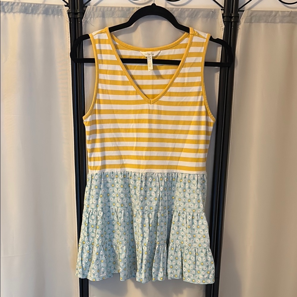 Matilda Jane Yellow & White Striped Tank with Light Blue Floral Tier
